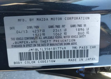 2013 Mazda Mazdaspeed3 Touring z USA, uszkodzony, nr VIN JM1BL1L35D1817749